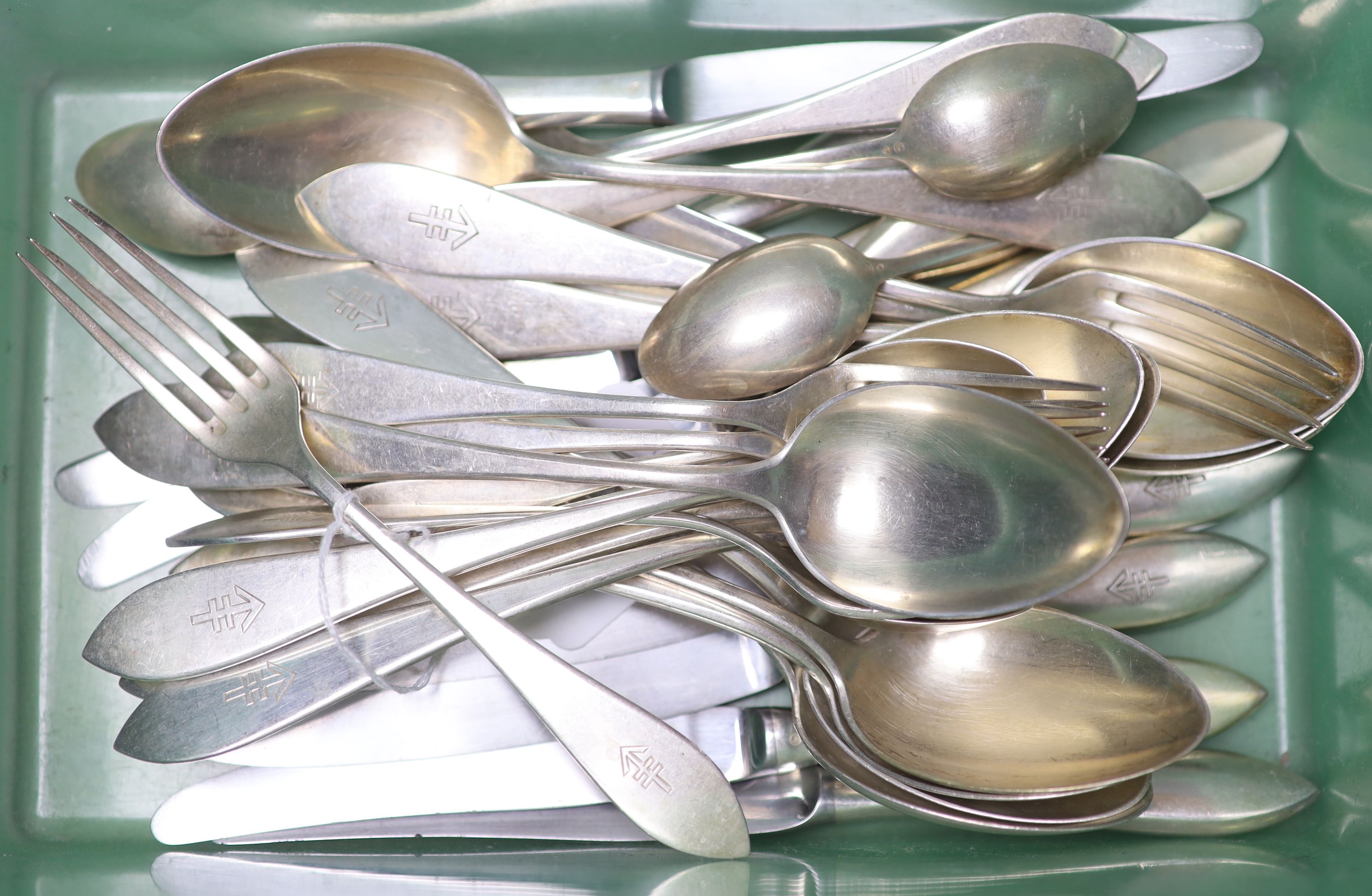 A part canteen of Polish 800 standard white metal cutlery, with the SAPIEHA crest (Polish royal family),